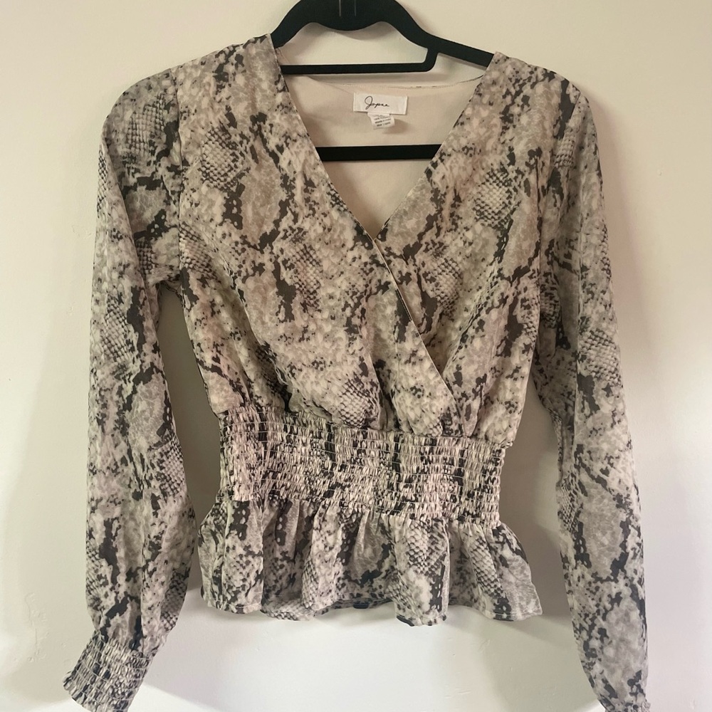 Gray Snake Print Wrap Top